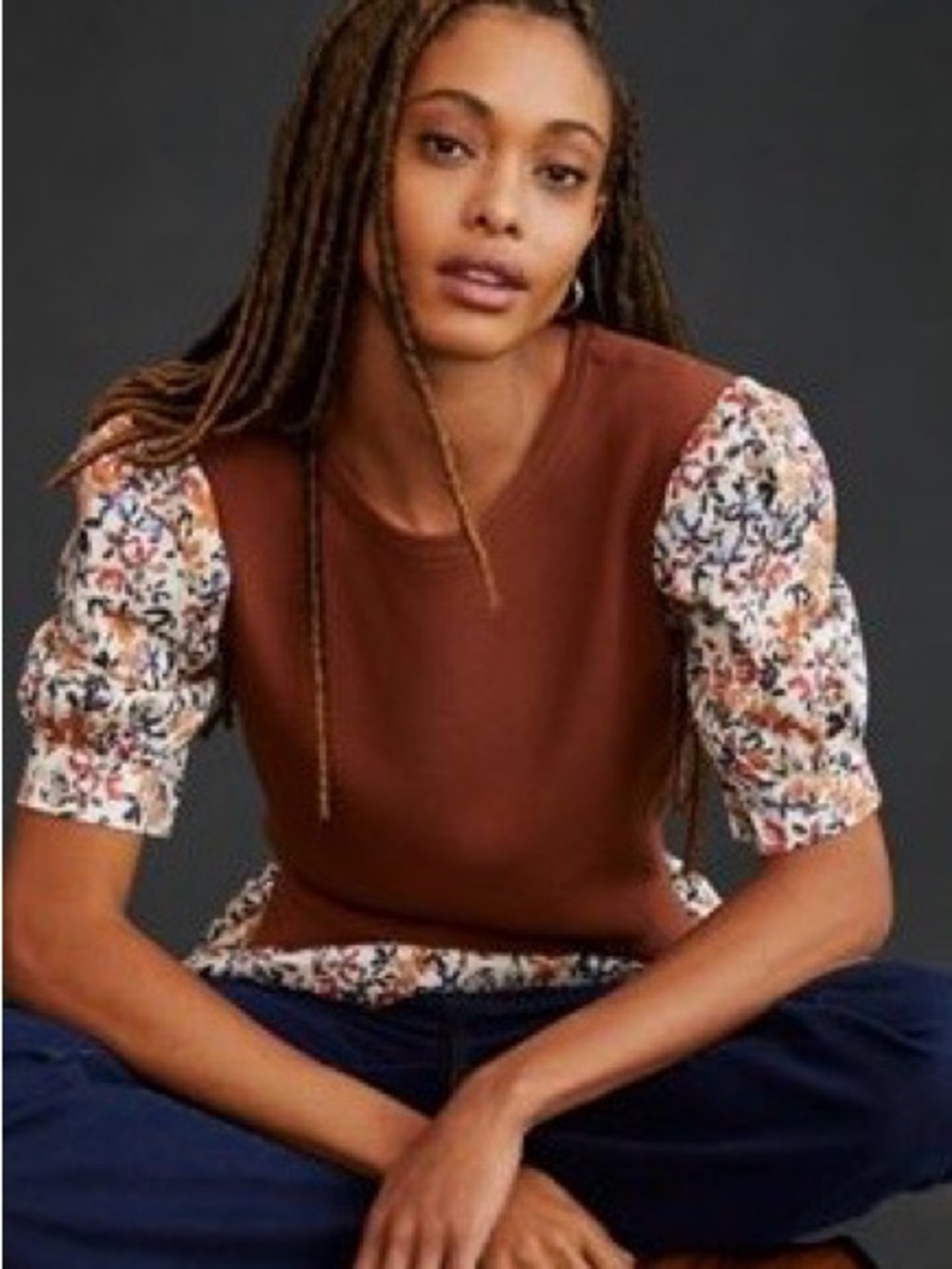 By Anthropologie Layered Poplin Sleeve Sweater
